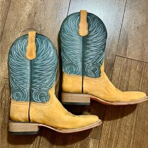 Circle G by Corral Teal and Tan Leather Square Toe Men’s Boots